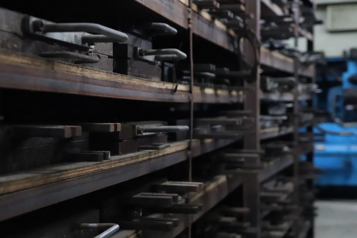 Gasket manufacturing racks inside a production facility